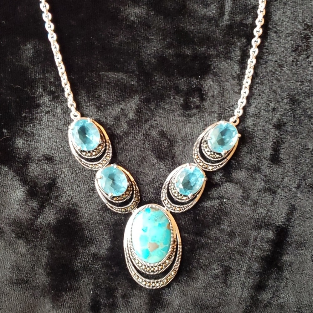 Silver turquoise and topaz necklace
